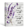 Lavender Butterfly Inspirational Quote Canvas Wall Art, "Let Your Smile Change The World" Rustic Wood Background Floral Print, Farmhouse Motivational Wall Decor