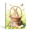 Watercolor Bunny Basket Easter Eggs Butterfly Tree Stump Canvas Wall Art