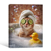 Whimsical Spa Cat Bathroom Poster, Ginger Cat Relaxing In Bubble Bath With Rubber Duck Print, Humorous Wall Art for Cat Lovers