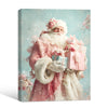 Shabby Chic Pink Santa Framed Canvas Wall Art, Soft Pastel Christmas Decor