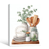 Watercolor Eucalyptus Kitchenware Still Life Framed Wall Art Print