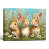 Three Bunnies Daisy Meadow Canvas Art | Cute Rabbit Family Wall Decor