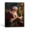Vintage Santa Reading Book Framed Wall Art Oil Painting Christmas Print