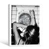 Trendy Black & White Glitter Toilet Girl Wall Art, Edgy Retro Photo Style Bathroom Canvas Poster, Quirky Wall Decor