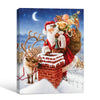 Santa Climbing Chimney With Reindeer Gift Sack Vintage Christmas Framed Wall Art