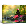 Serene Meditation Lotus Canvas Poster, Bokeh Green Nature Background Zen Stone Pile Artwork for Yoga Studio Bedroom Office Decor