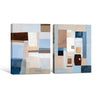 2 Piece Neutral Earth Tone Pastel Blue Geometric Abstract Canvas Prints Palette Knife Textured Contemporary Wall Art