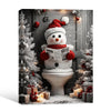 Snowman in Santa Hat Reading Newspaper On Toilet Christmas Framed Wall Art
