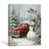 Red Truck Snowman Cardinal Bird Framed Canvas Wall Art, Country Christmas Decor