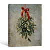 Vintage Mistletoe Red Bow Framed Wall Art Oil Painting Farmhouse Christmas Print