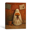 Vintage Ghost Holding Marigold Flower Folk Art Halloween Framed Wall Art Print