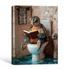 Sea Turtle Reading Book On Toilet Canvas Wall Art Funny Rustic Nautical Bathroom Wall Decor
