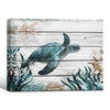 Vintage Sea Turtle Canvas Print, Wooden Plank Coastal Ocean Starfish Nautical Wall Art