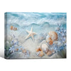 Starfish Seashell Beach Canvas, Nautical Blue Floral Seaside Wall Decor