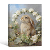 Vintage Lop Bunny White Rose Flower Wreath Canvas Wall Art