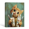 Cute Orange Cat Brushing Teeth Canvas Wall Art Kids Bathroom Cat Decor