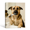 Whimsical German Shepherd Bathroom Poster, Dog Brushing Teeth At Sink Print, Fun Wall Art for Dog Lovers