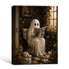 Funny Ghost Reading Newspaper On Toilet Halloween Framed Wall Art Print