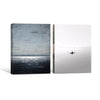 2 Piece Calm Sea Horizon Rowing Man Silhouette Canvas Prints Muted Tone Nordic Coastal Abstract Wall Art
