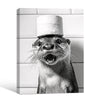 Black White Otter With Toilet Paper Roll Hat Canvas Wall Art Funny Animal Bathroom Restroom Wall Decor