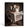 Whimsical Bulldog Poster, Bulldog Sitting On Toilet With Dress Shoes Reading Newspaper, Humorous Bathroom Wall Print for Dog Lovers