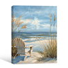 Serene Seaside Beach Wall Print, Adirondack Chair on Sand Dunes Ocean Scene Canvas for Living Room Decor