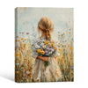 Rustic Wildflower Girl Canvas Print, Back View Blonde Girl Meadow Vintage Floral Oil Painting Wall Art