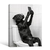 Funny Black Dog Selfie On Toilet Canvas Wall Art Cute Bathroom Decor