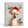 Cute Christmas Deer Santa Hat Framed Wall Art Watercolor Farmhouse Holiday Print