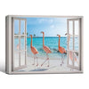 Tropical Flamingo Beach Faux Window View Wall Art