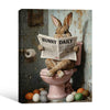 Bunny Reading Bunny Daily Newspaper Pink Toilet Bathroom Canvas Wall Art