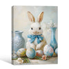 White Bunny Blue Bow Easter Eggs Still Life Canvas Wall Art