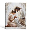 Inspirational Prayer Canvas Wall Art, Jesus Kneeling With Praying Woman Neutral Palette Impasto Religious Poster