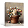 Vintage Bunny in Terracotta Pot Mixed Wildflowers Canvas Wall Art