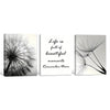Set of 3 Black White Dandelion Inspirational Quote Framed Wall Art Prints