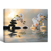 Zen Spa White Orchid Balance Stones Candle Canvas Wall Art, Water Reflection Sunrise Meditation Horizontal Print, Calming Relaxing Bathroom Yoga Room Wall Decor