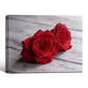 Valentine Two Red Roses Canvas Wall Art, Dewy Red Roses on Rustic White Wood Plank Framed Canvas Print, Romantic Bedroom Farmhouse Wall Decor