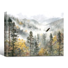 Soaring Eagle Misty Mountain Forest Canvas Wall Art Rustic Cabin Horizontal Decor