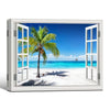 Open Window Tropical Beach Canvas Print, Coastal Ocean Horizontal Wall Art