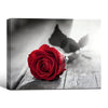 Valentine Single Red Rose Canvas Wall Art, Selective Color Red Rose on Rustic Grey Wooden Plank Framed Canvas Print, Romantic Farmhouse Bedroom Decor