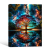 Magical Tree of Life Galaxy Reflection Canvas Wall Art, Colorful Rainbow Tree Lake Milky Way Starry Sky Vertical Print, Fantasy Cosmic Nature Landscape Wall Decor