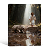 Jesus Coming For The Lost Lamb Framed Canvas Wall Art, Forest Sunbeam Biblical Religious Christian Faith Home Decor Print