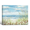 Wildflower Beach Dunes Ocean Canvas Print, Coastal Sailboat Horizontal Wall Art