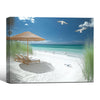Tropical White Sand Beach Seagull Canvas Print, Turquoise Ocean Coastal Horizontal Wall Art