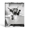 Black And White Highland Cow In Bubble Bathtub Canvas Wall Art Funny Farmhouse Bathroom Wall Decor