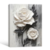 3D Textured White Rose Canvas Wall Art, Black and White Floral Impasto Painting Print, Minimalist Neutral Vertical Wall Decor for Living Room Bedroom