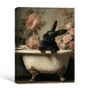Vintage Black Rabbit Claw Tub Pink Roses Bathroom Canvas Wall Art