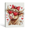 Cute Highland Cow With Heart Sunglasses Wall Art, Red Bow Lollipop Canvas Print, Fun Cow Lover Home Decor