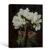 Black Woman With White Peony Flowers Canvas Wall Art, Elegant African American Woman Floral Portrait Painting, Dark Moody Botanical Lady Wall Decor