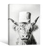 Funny Highland Cow Toilet Paper Hat Canvas Wall Art Farmhouse Bathroom Decor